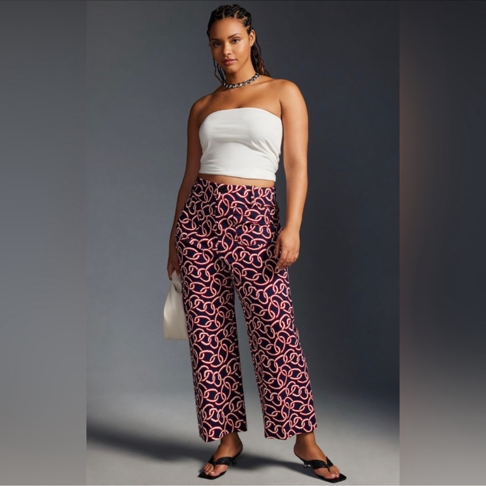 Anthropologie Maeve Colette Cropped Pants. Navy Sailor Knot. - 22